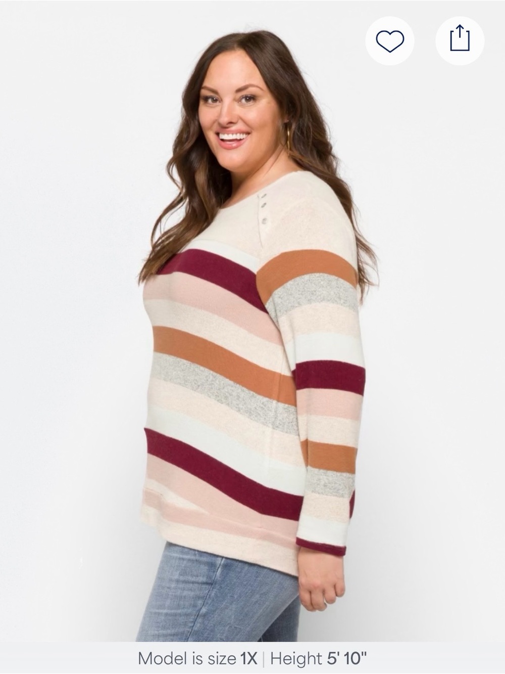 Market & Spruce Gloria Button Detail Brushed Knit Top Striped Plus Size 2X - Picture 3 of 10